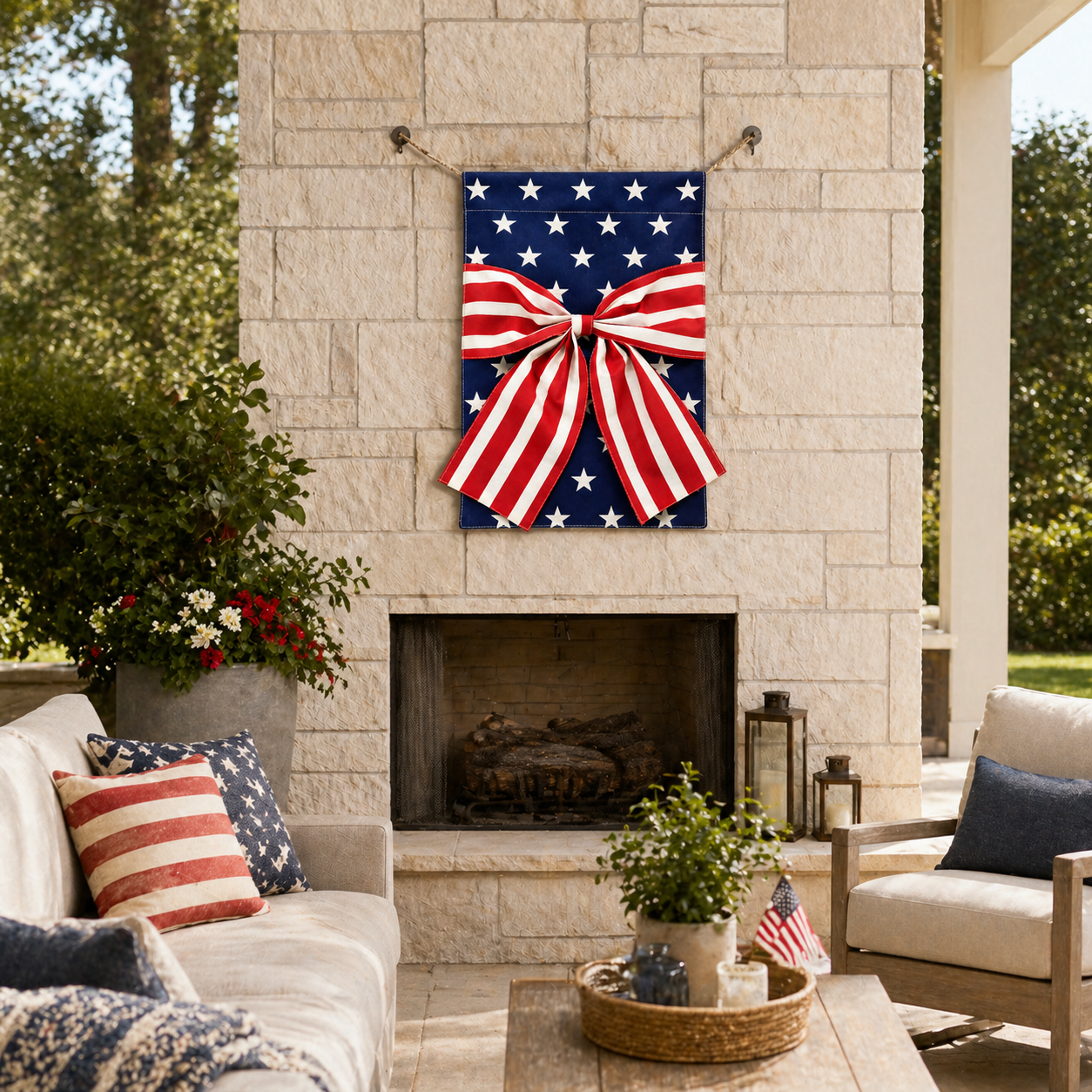 Double-Sided Linen Bow Tie Patio Flag