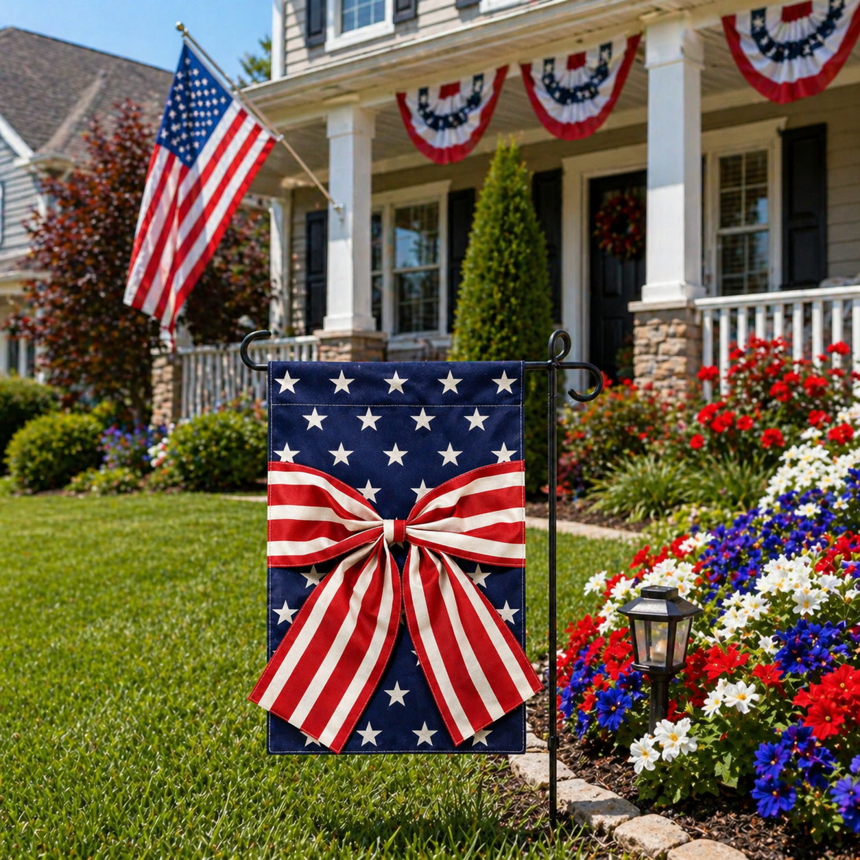 Double-Sided Linen Bow Tie Patio Flag