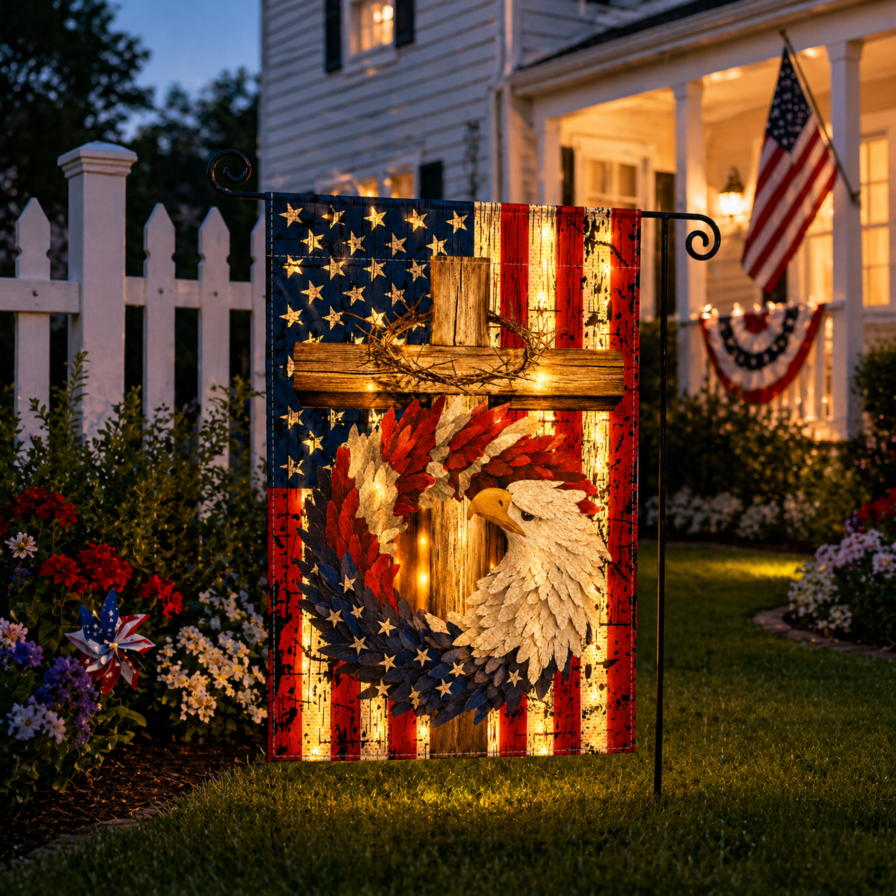 Glowing Patriotic American Eagle Garden Flag