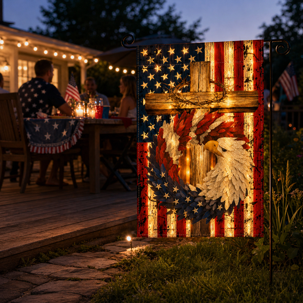 Glowing Patriotic American Eagle Garden Flag