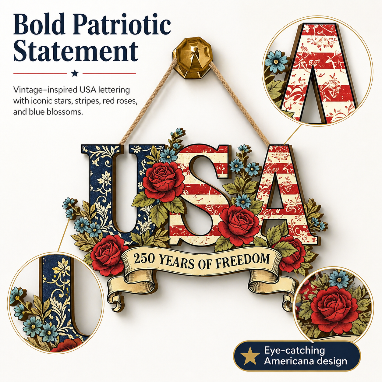 USA 250th Anniversary Commemorative Wooden Wall Plaque