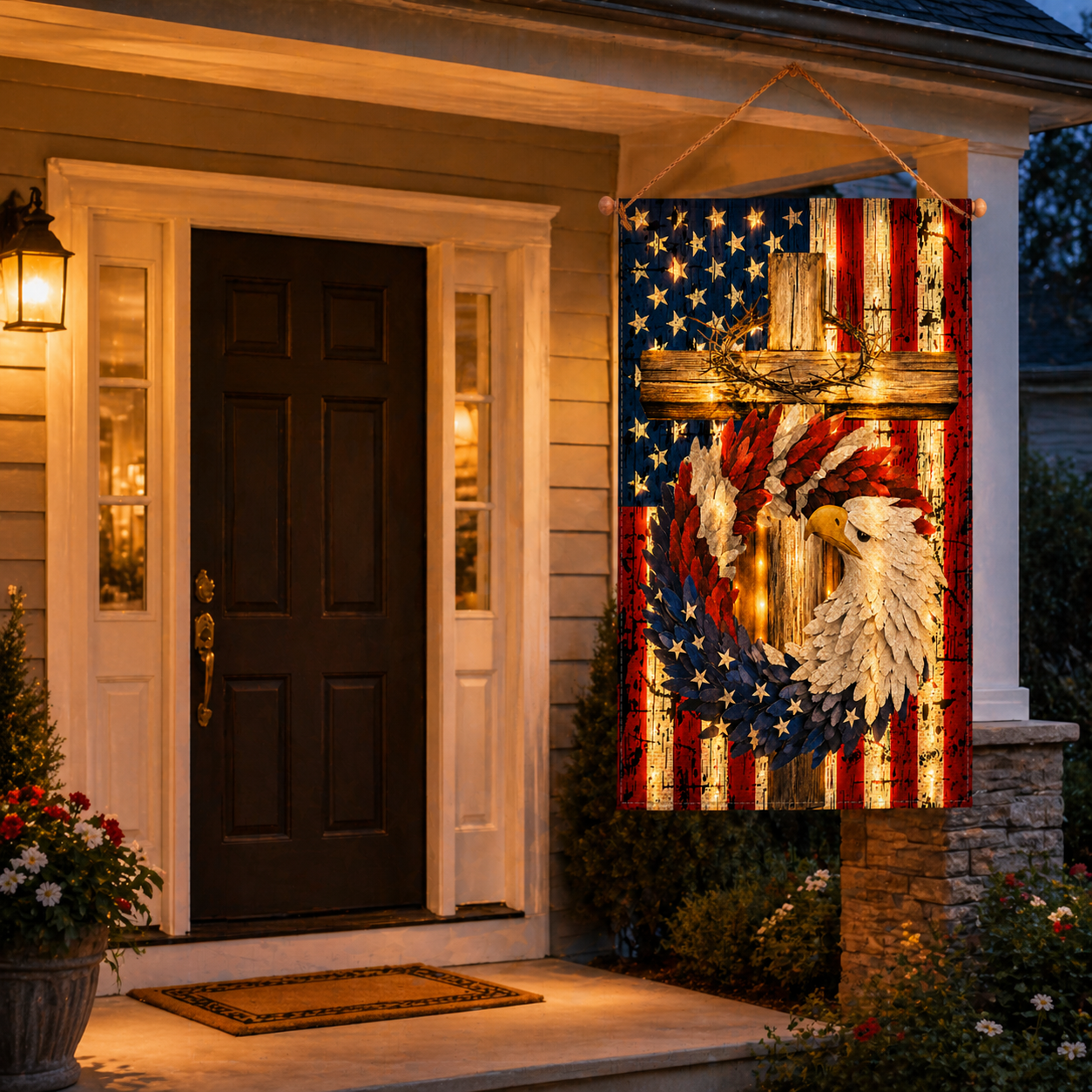 Glowing Patriotic American Eagle Garden Flag