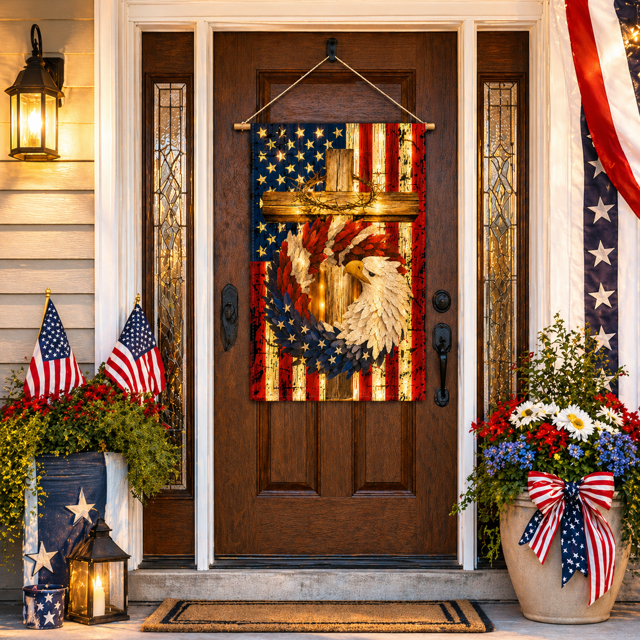 Glowing Patriotic American Eagle Garden Flag