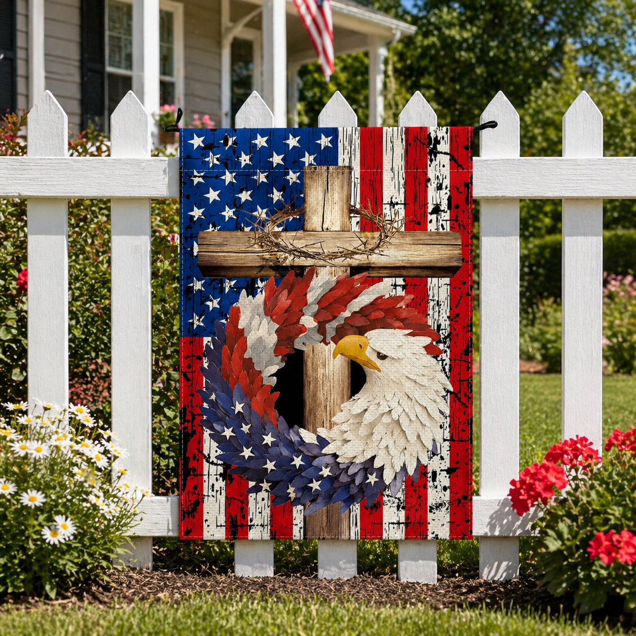 Glowing Patriotic American Eagle Garden Flag