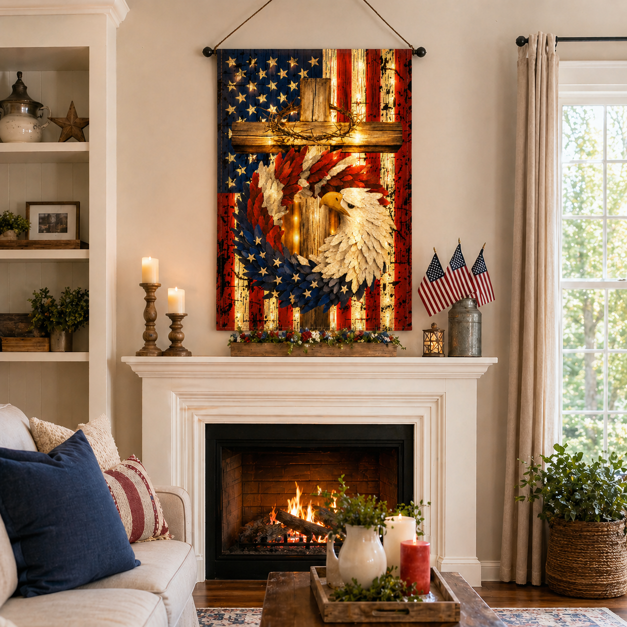 Glowing Patriotic American Eagle Garden Flag
