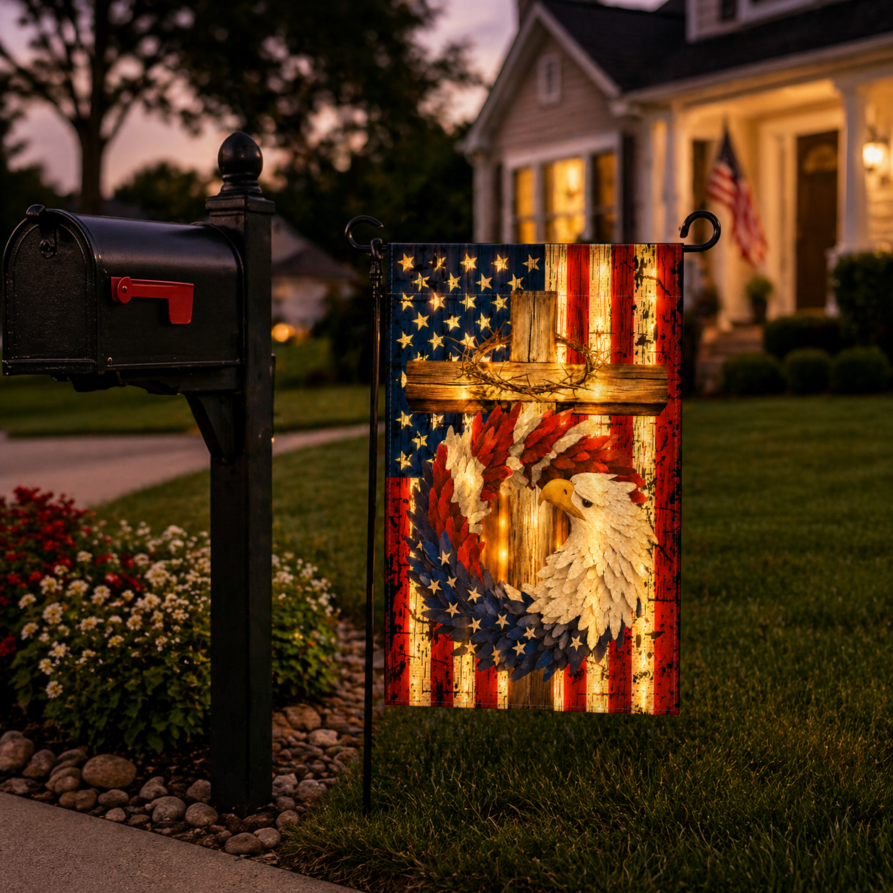 Glowing Patriotic American Eagle Garden Flag