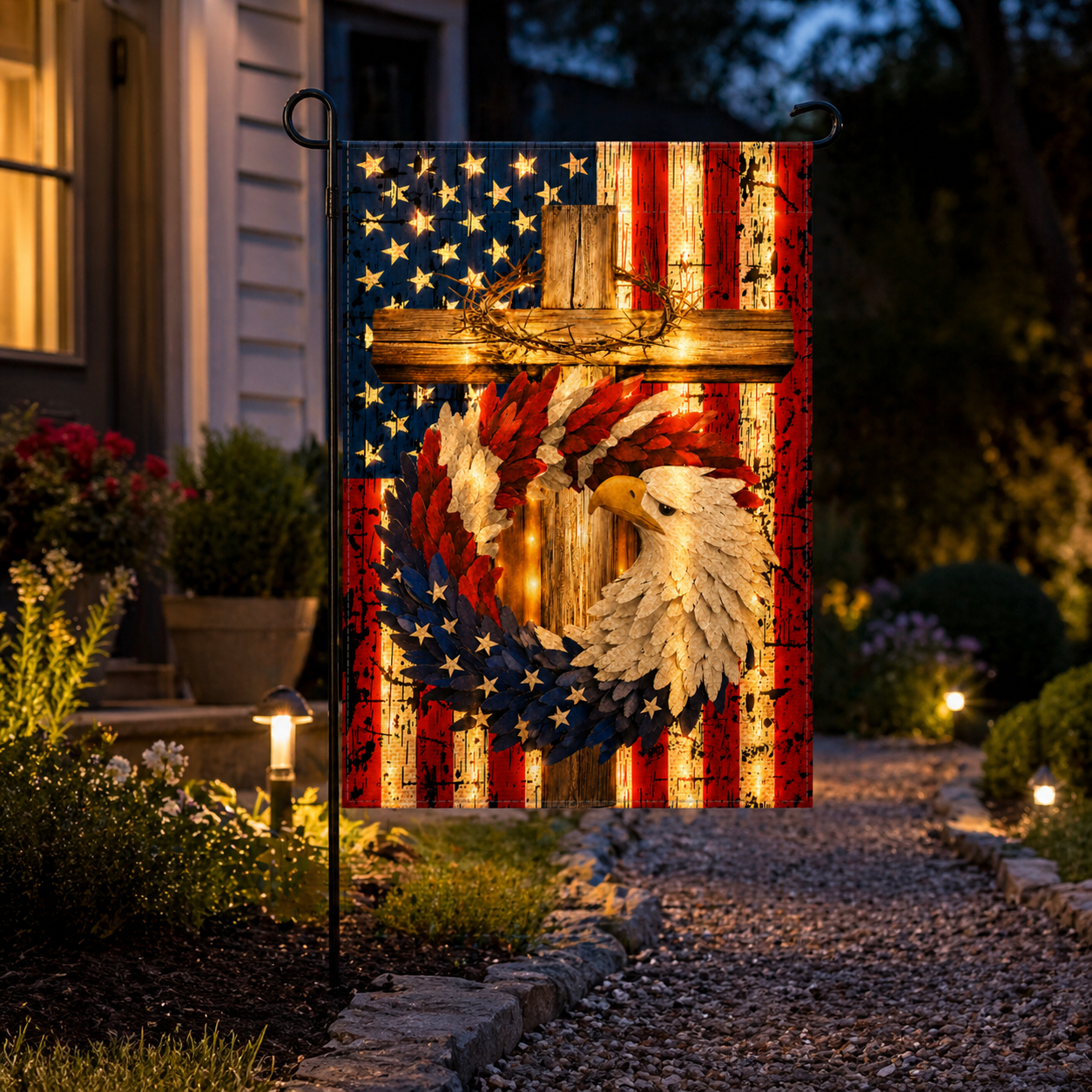 Glowing Patriotic American Eagle Garden Flag