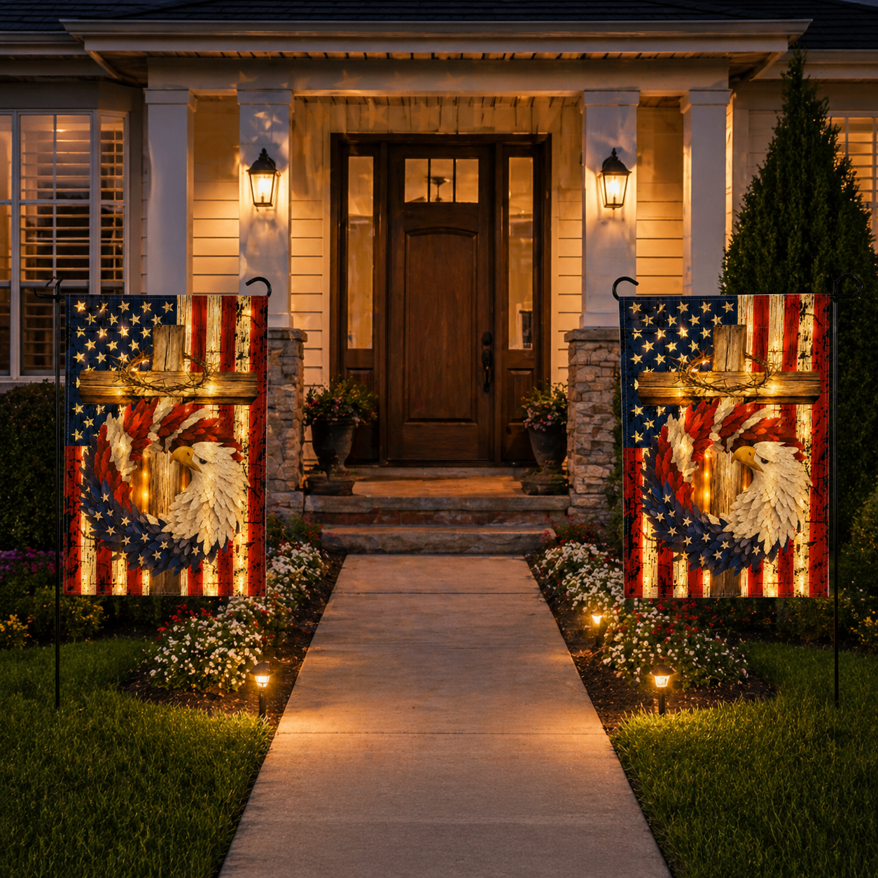 Glowing Patriotic American Eagle Garden Flag