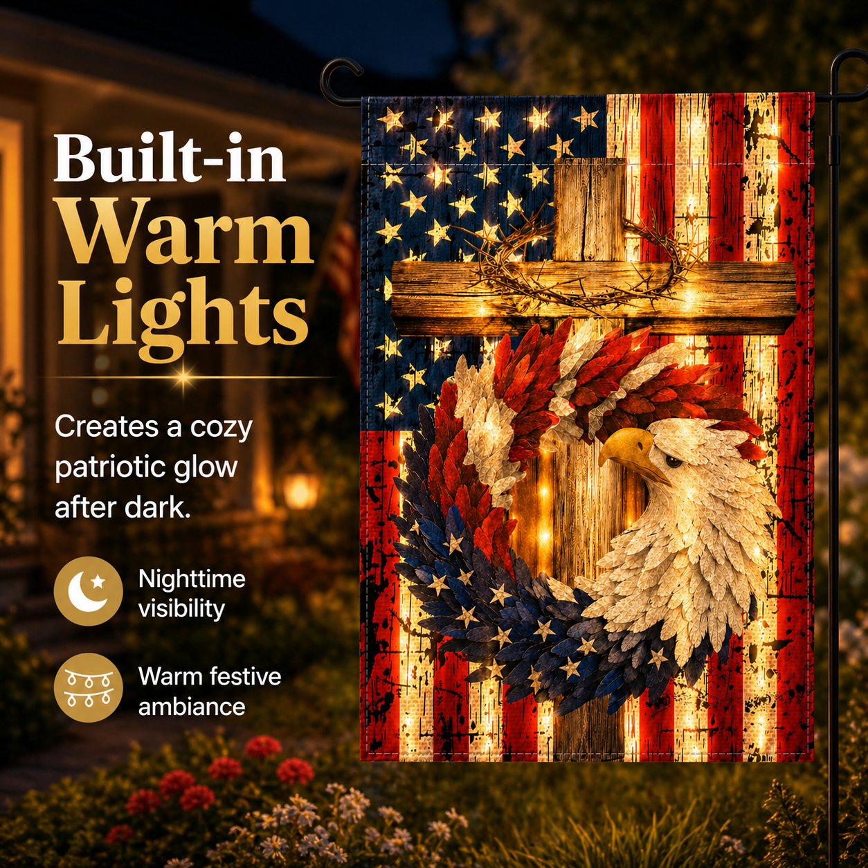 Glowing Patriotic American Eagle Garden Flag