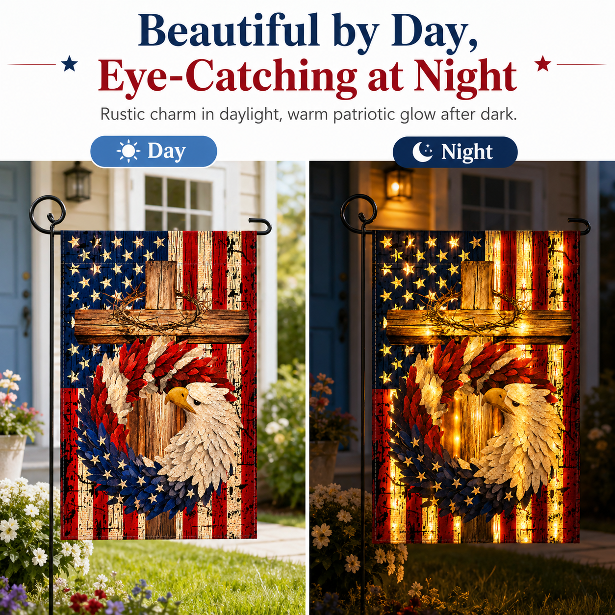 Glowing Patriotic American Eagle Garden Flag