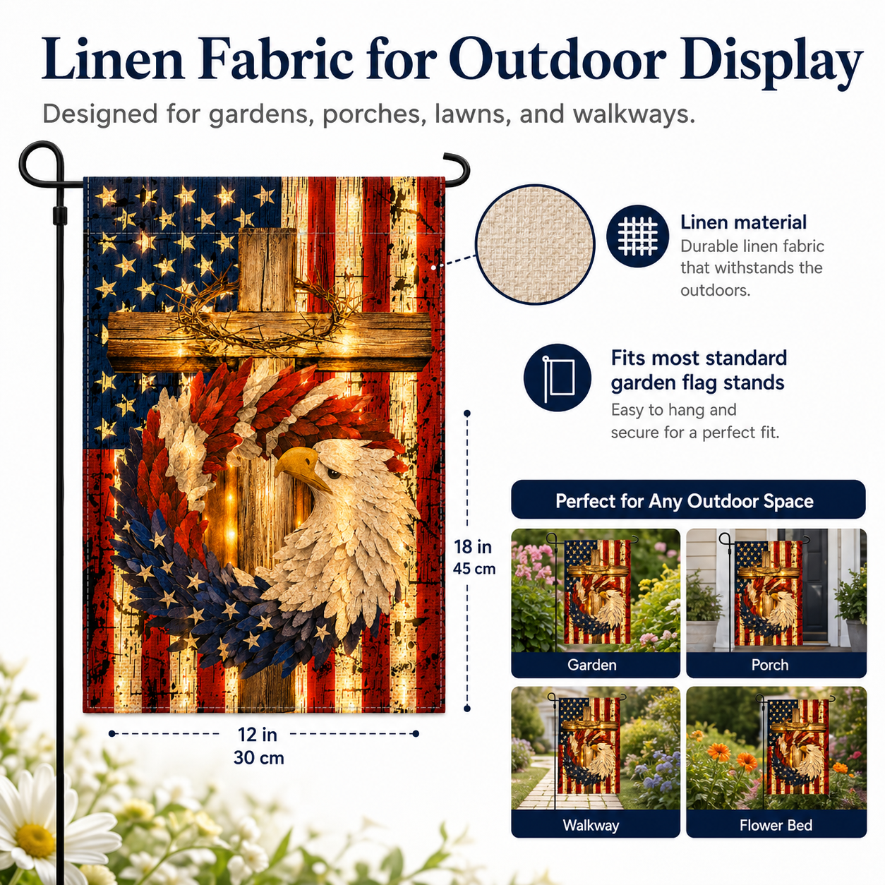 Glowing Patriotic American Eagle Garden Flag