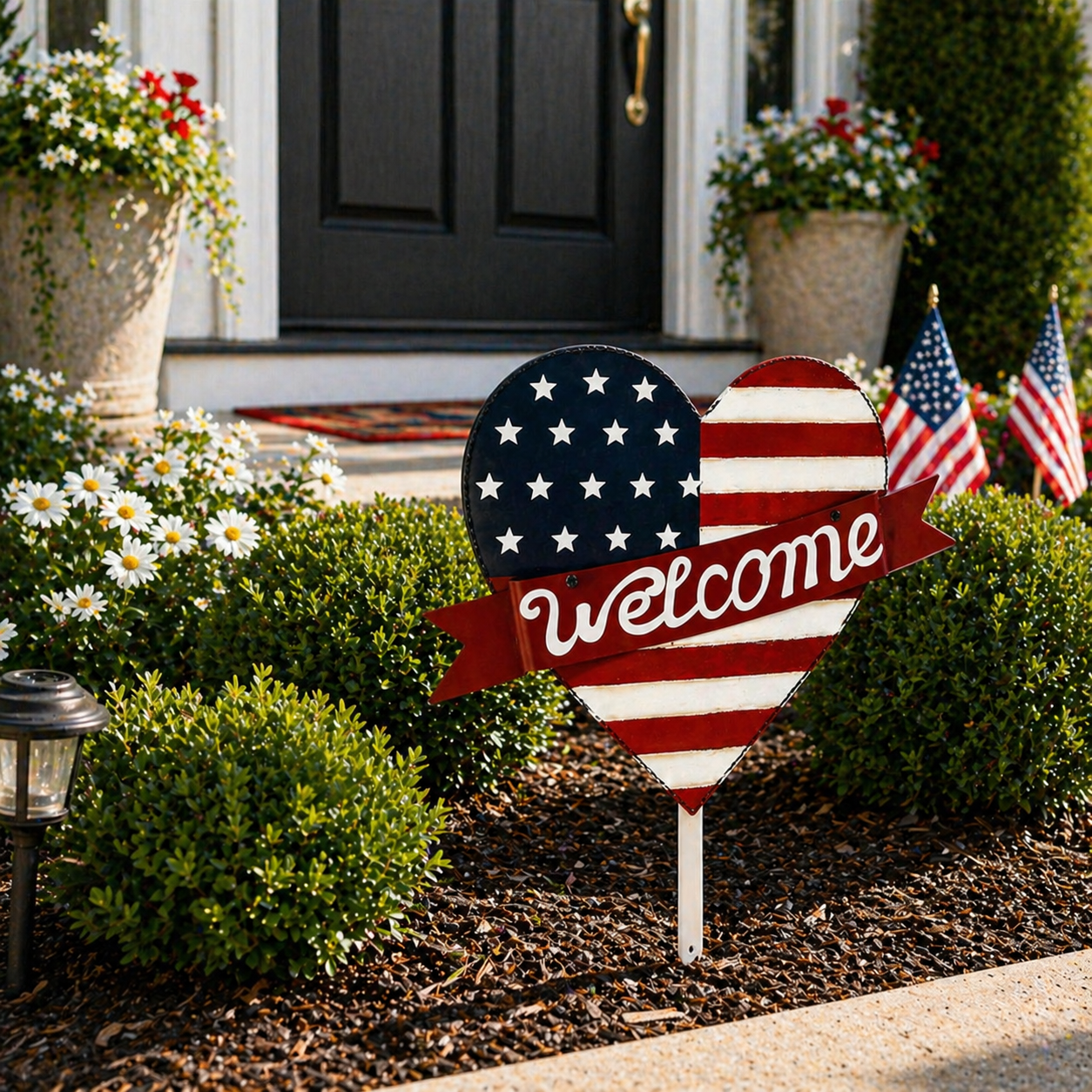 Patriotic American Metal Heart Garden Stake