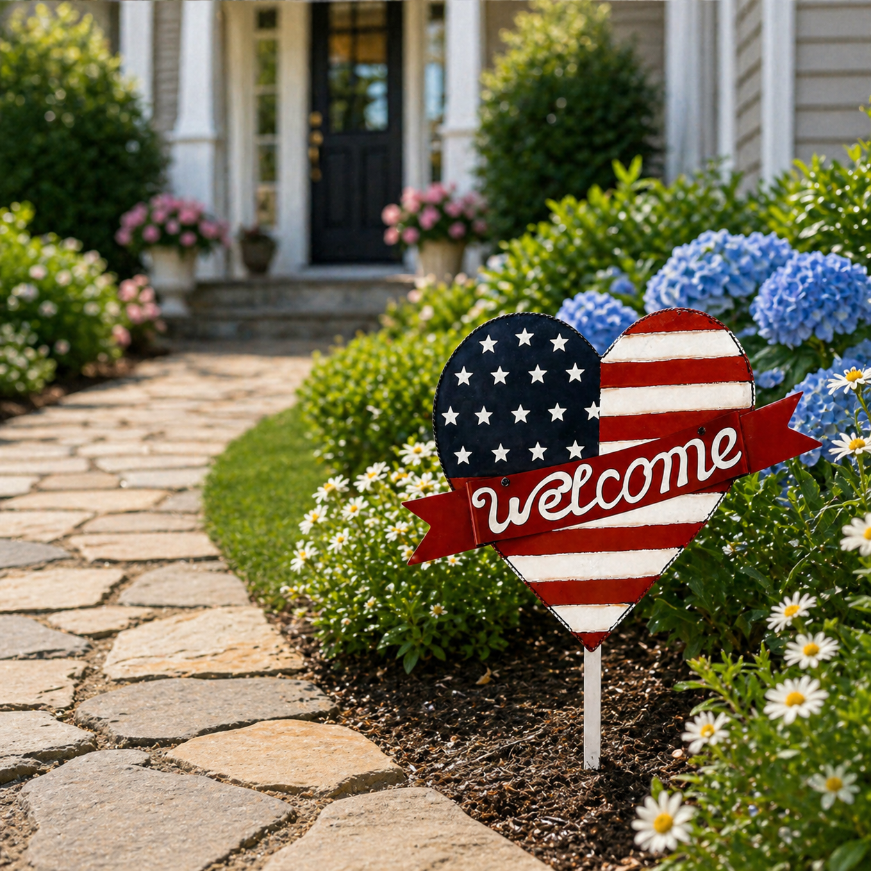 Patriotic American Metal Heart Garden Stake