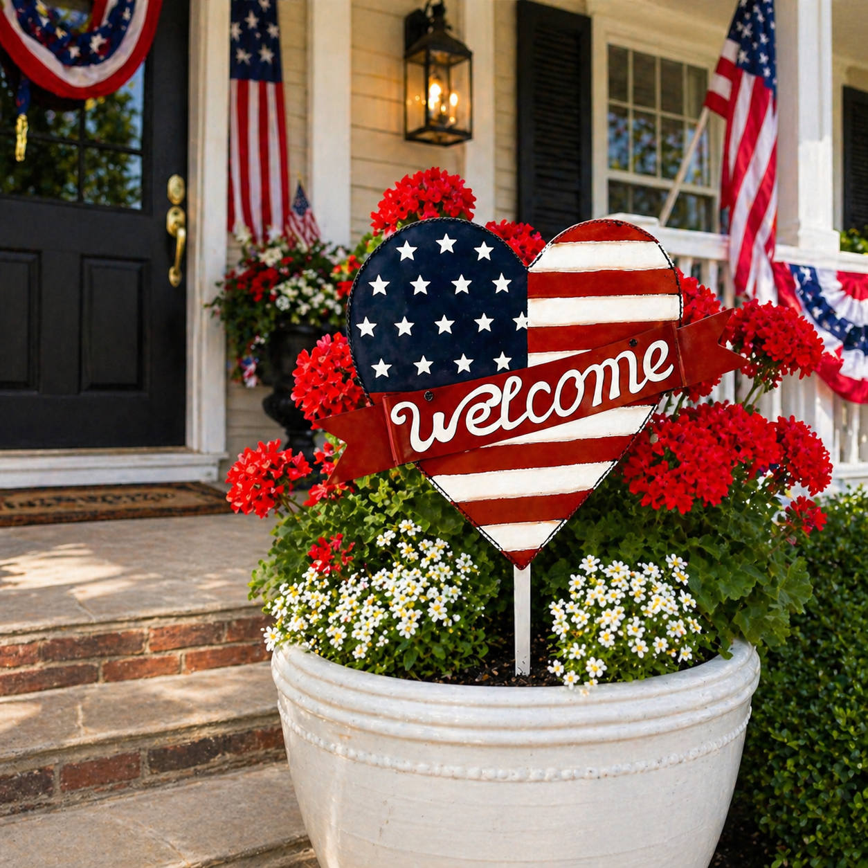 Patriotic American Metal Heart Garden Stake