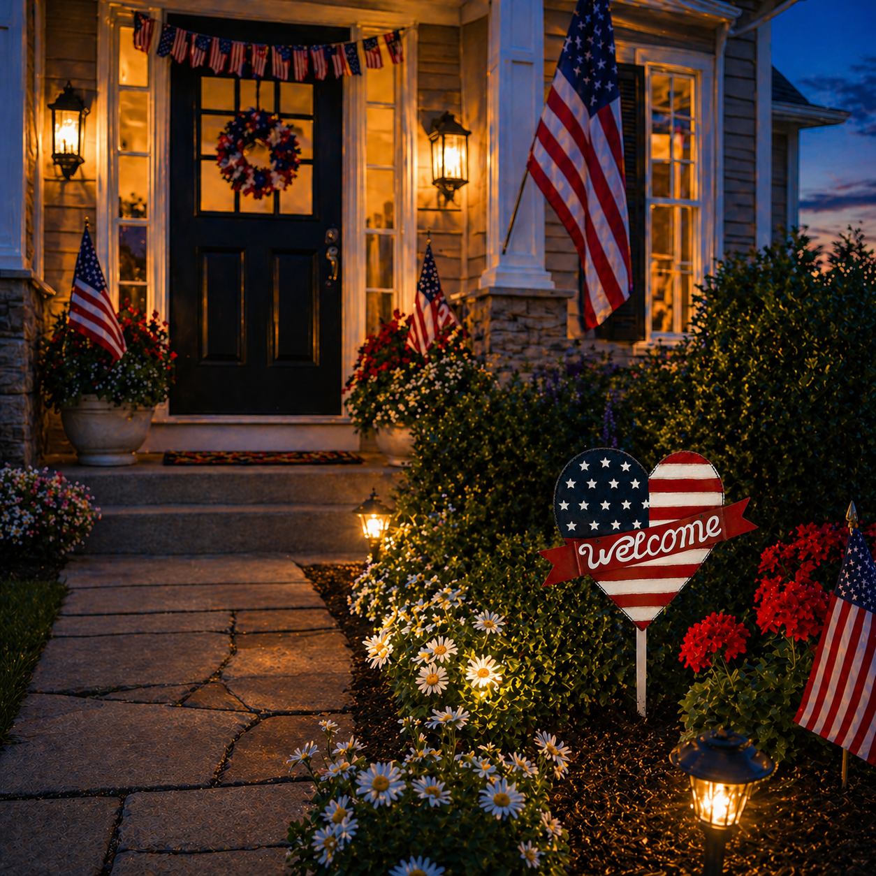 Patriotic American Metal Heart Garden Stake