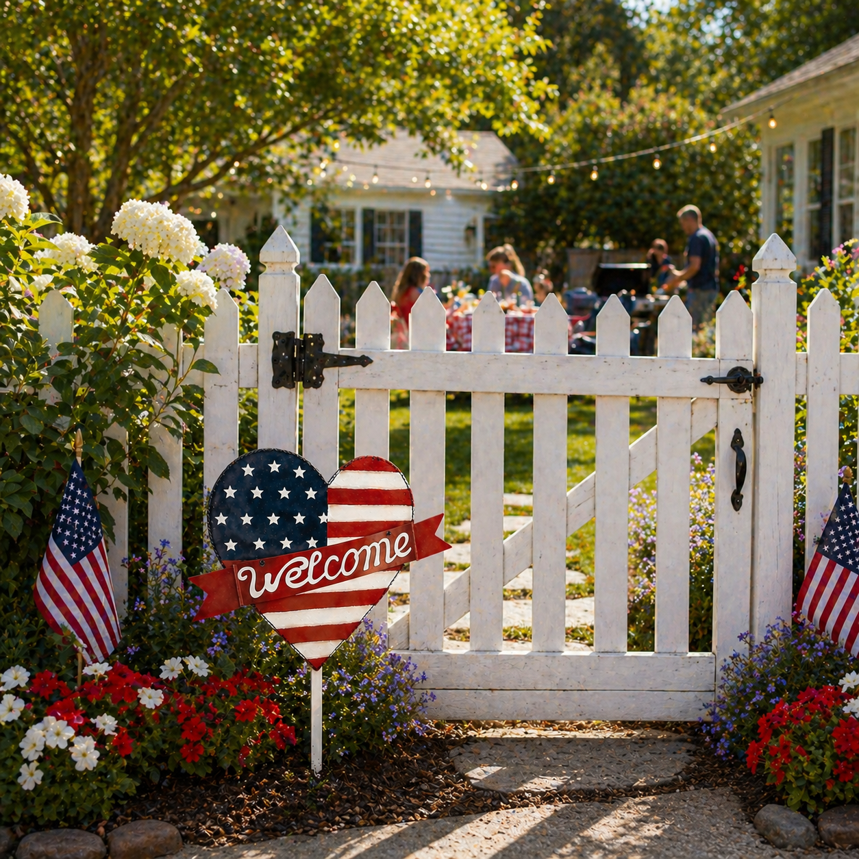 Patriotic American Metal Heart Garden Stake