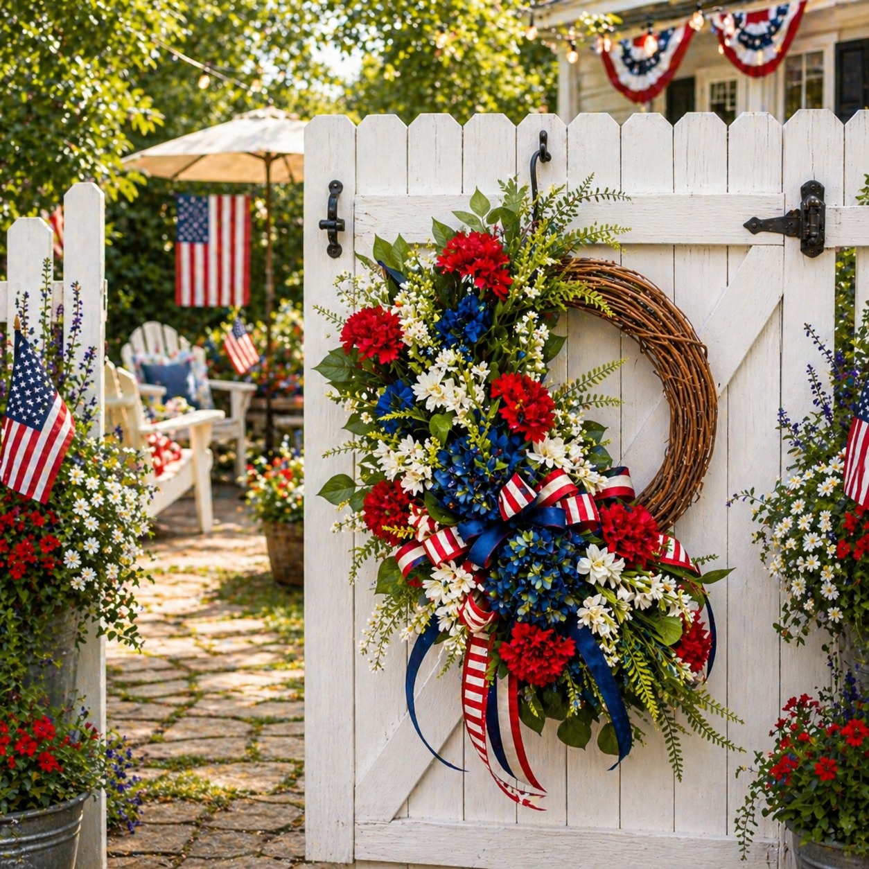 Lighted Patriotic American Wreath