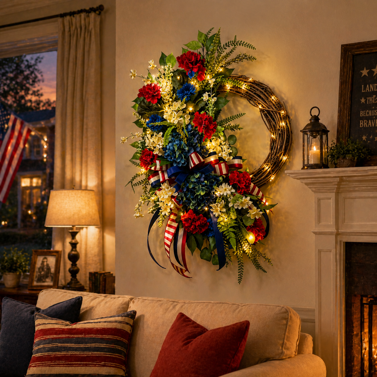 Lighted Patriotic American Wreath