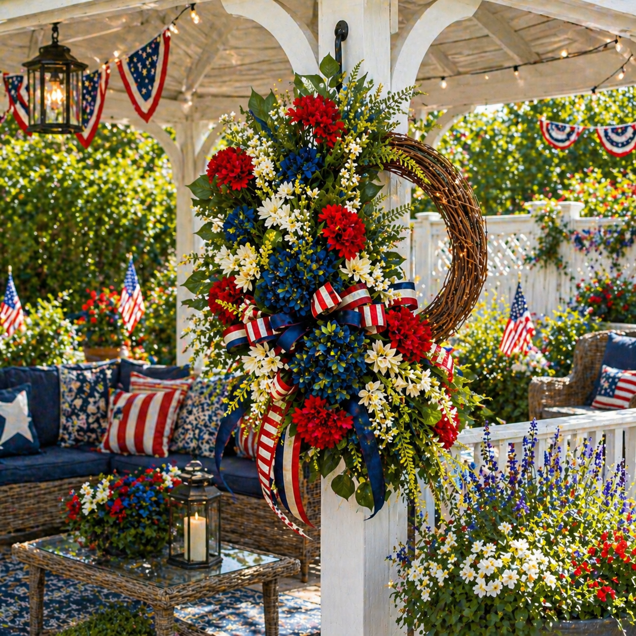 Lighted Patriotic American Wreath