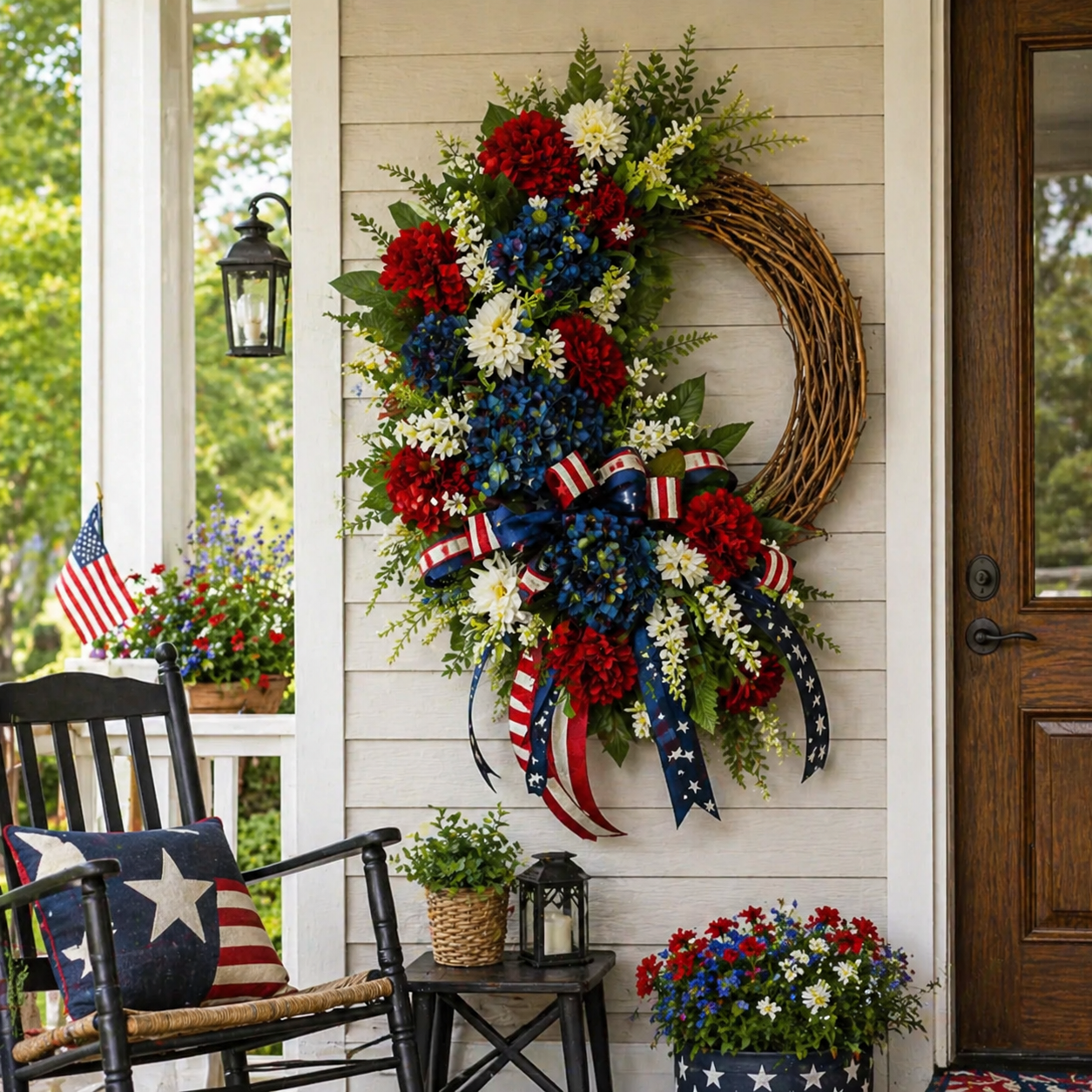Lighted Patriotic American Wreath
