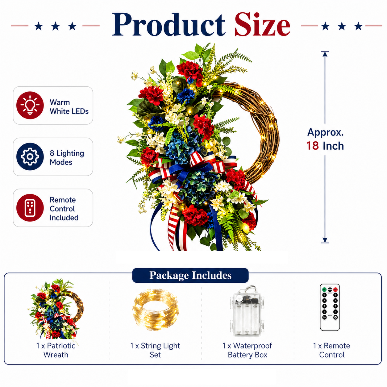 Lighted Patriotic American Wreath
