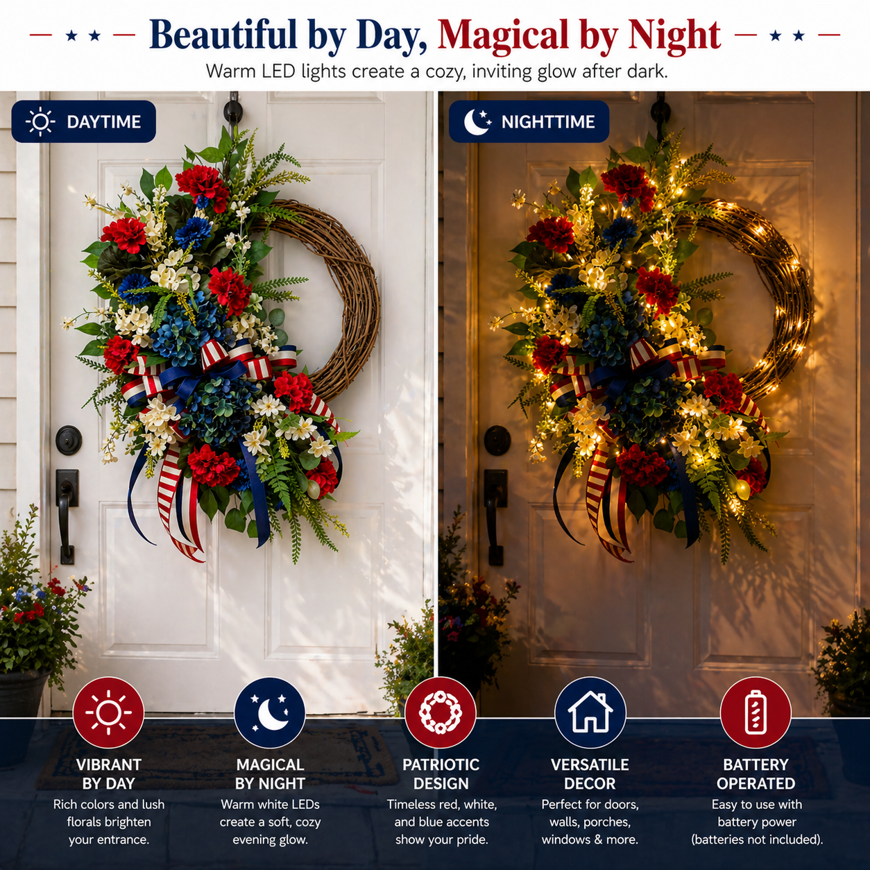 Lighted Patriotic American Wreath