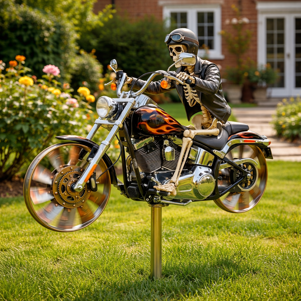 Skeleton Motorcycle Wind Spinner