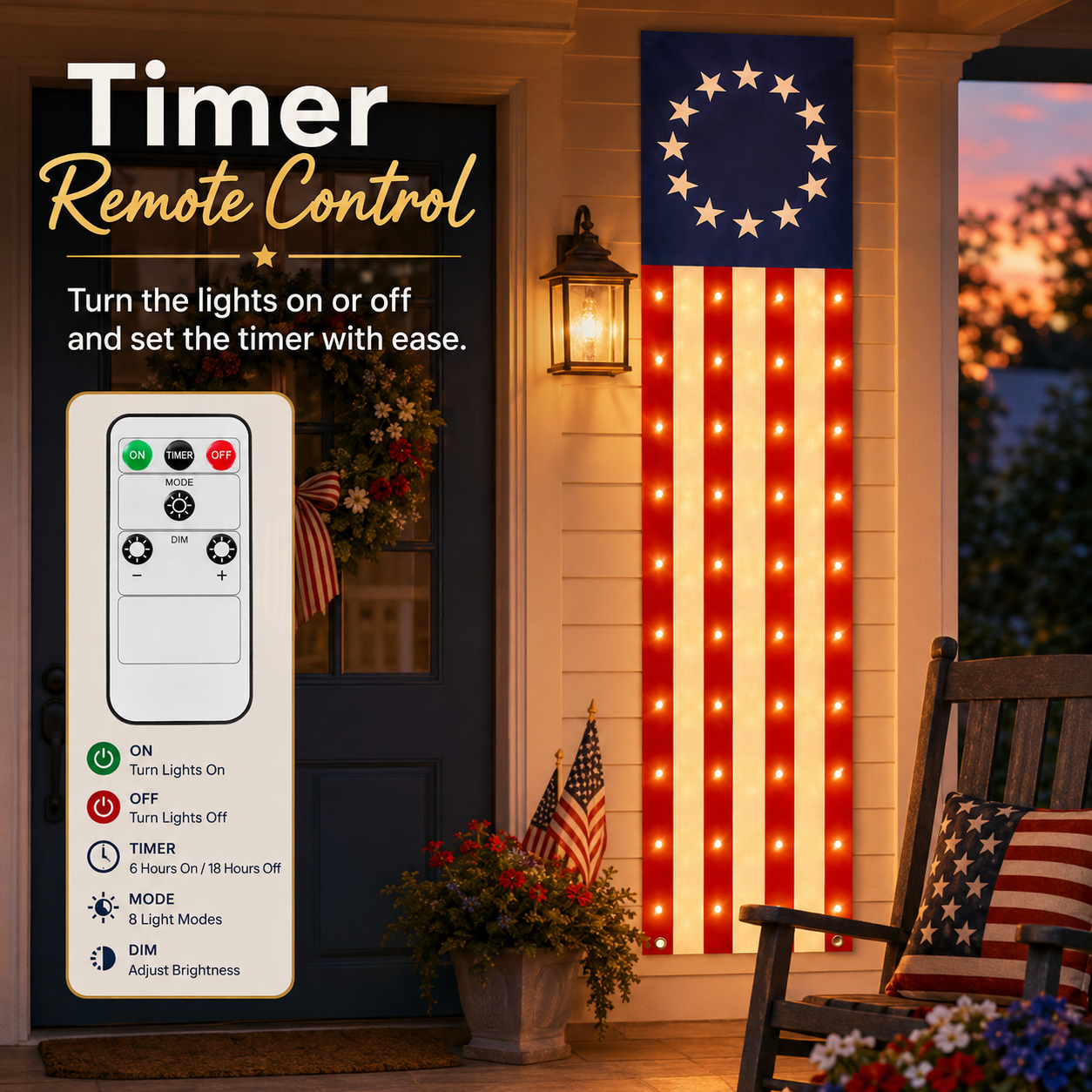 2 PCS American Patriotic Lighted Hanging Banner