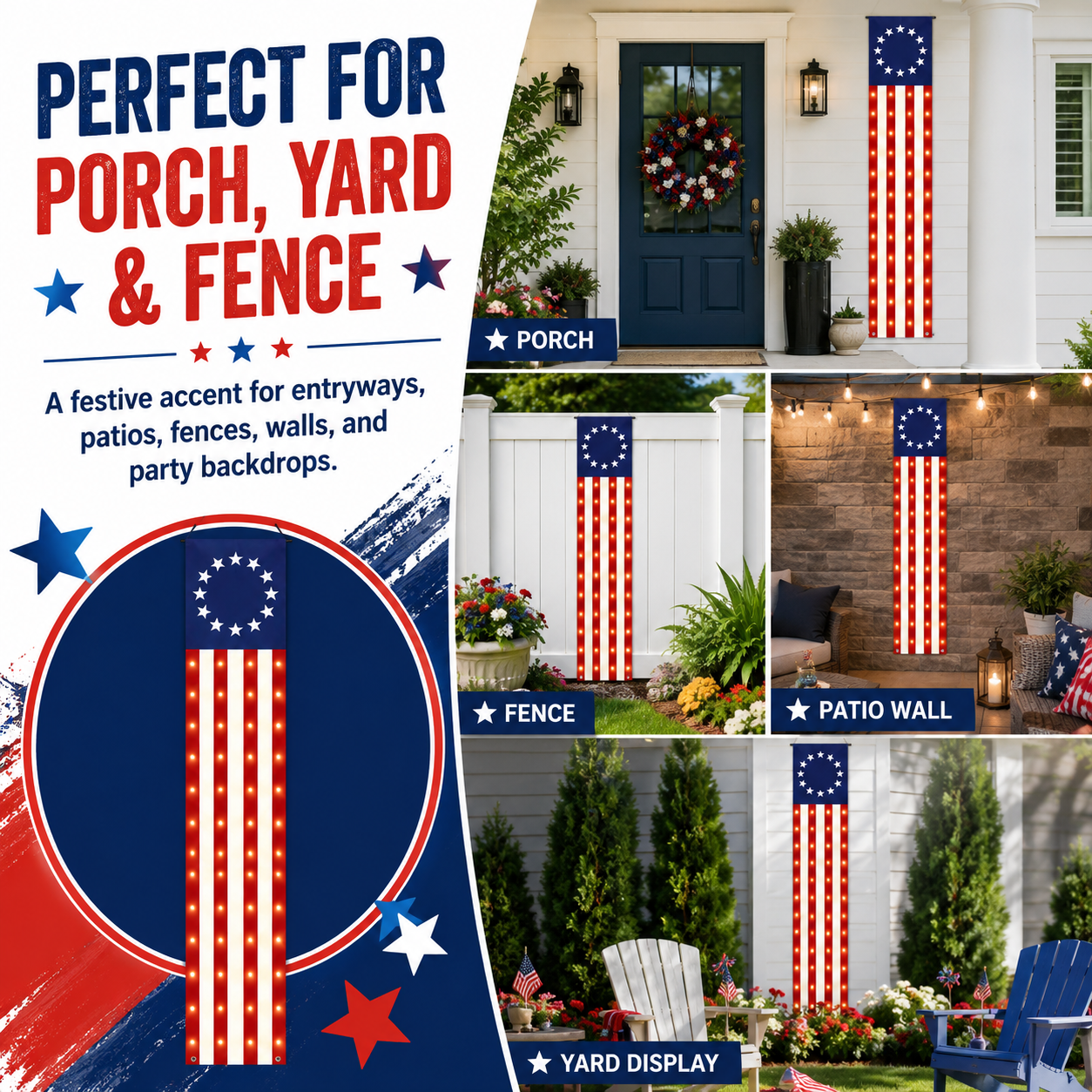 2 PCS American Patriotic Lighted Hanging Banner