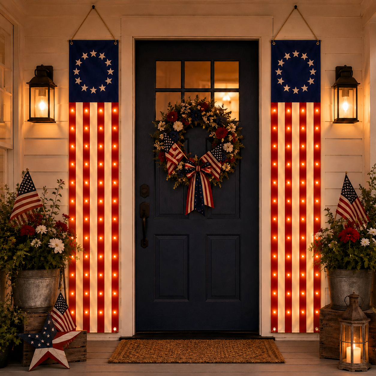 2 PCS American Patriotic Lighted Hanging Banner
