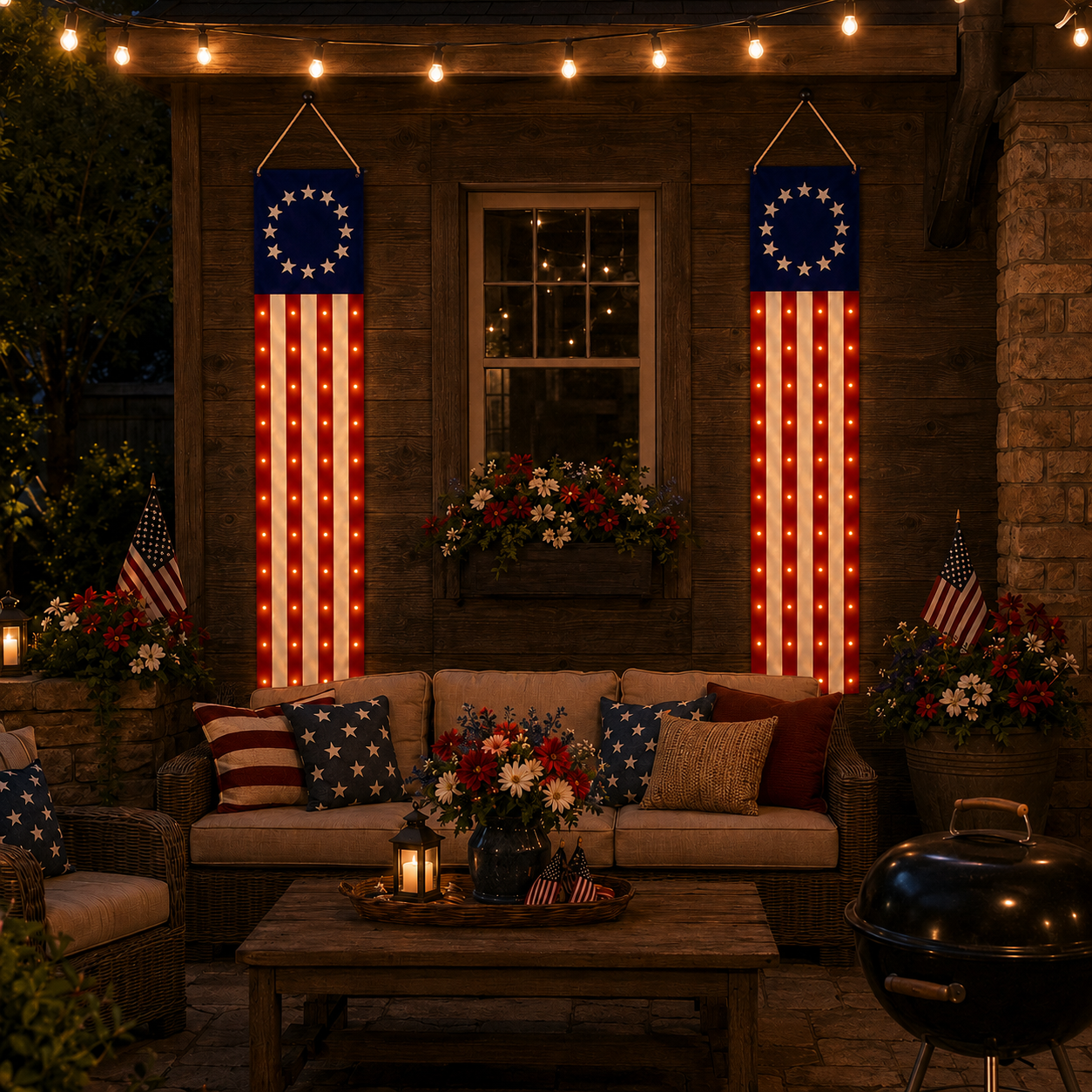 2 PCS American Patriotic Lighted Hanging Banner