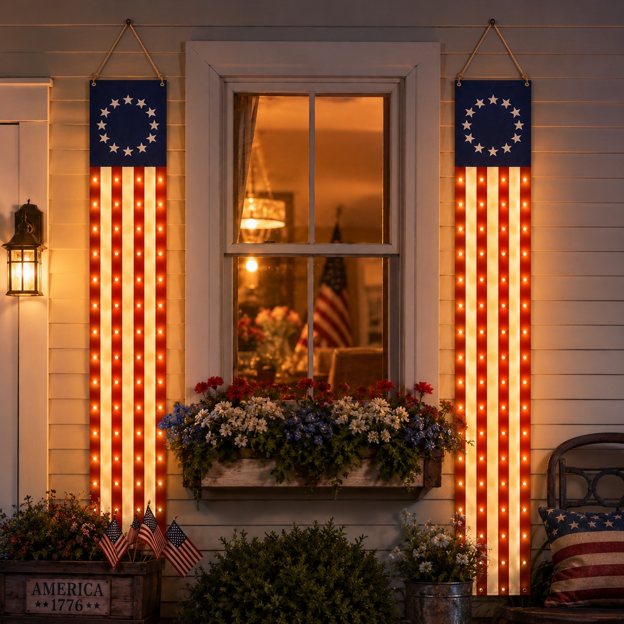 2 PCS American Patriotic Lighted Hanging Banner