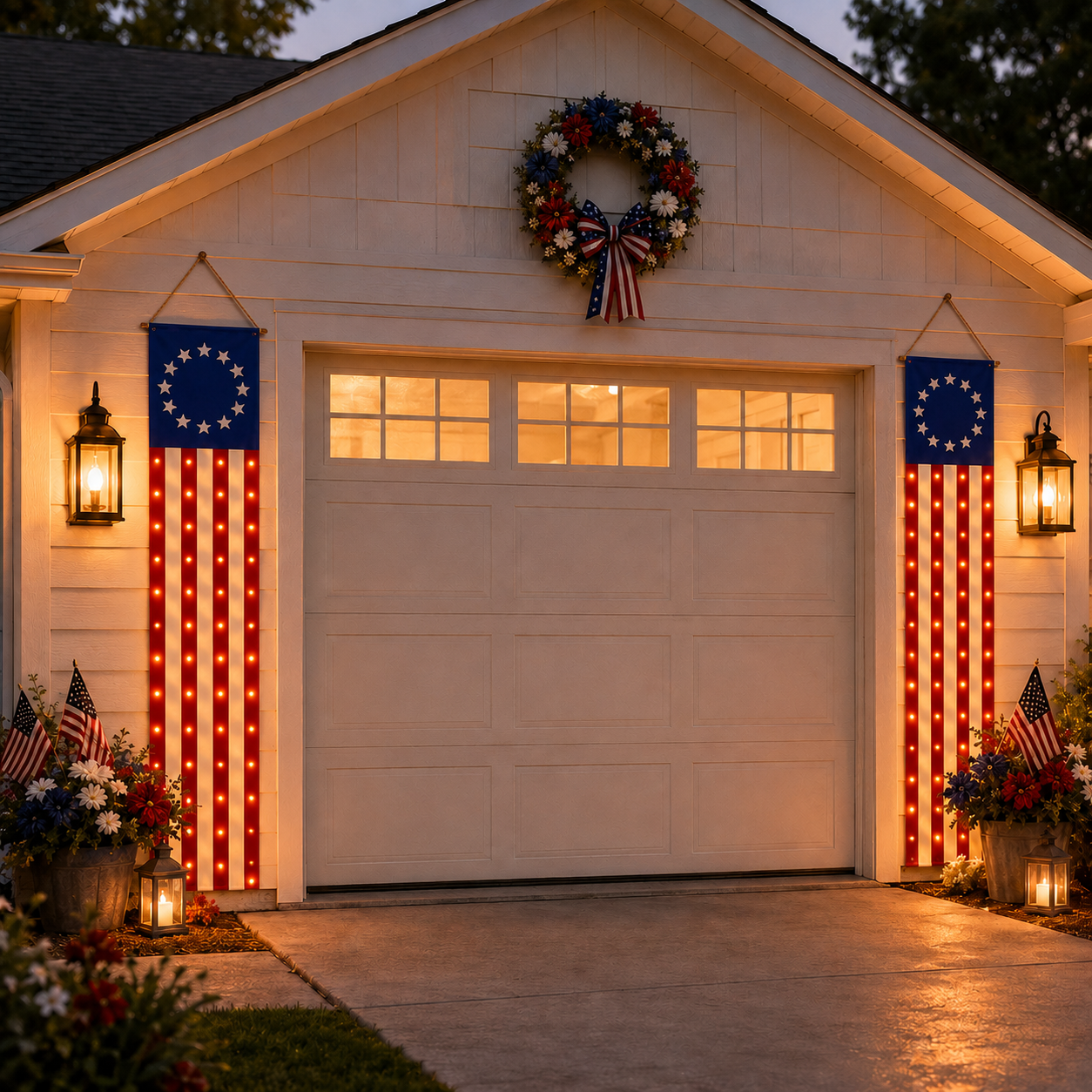 2 PCS American Patriotic Lighted Hanging Banner