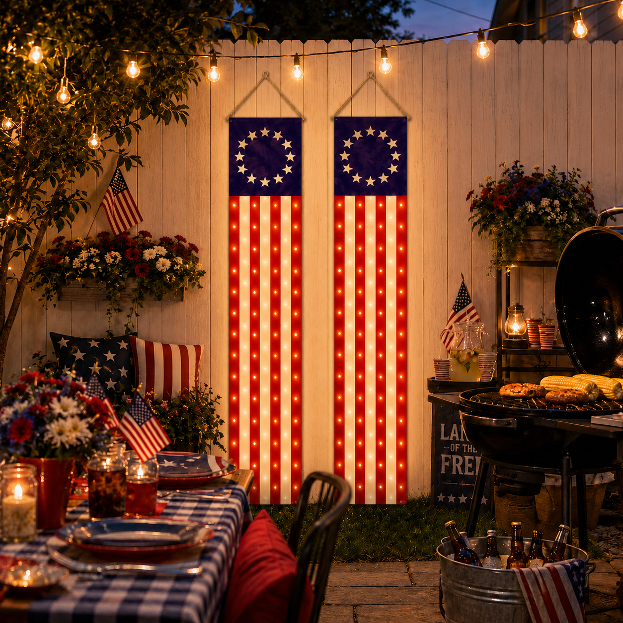 2 PCS American Patriotic Lighted Hanging Banner