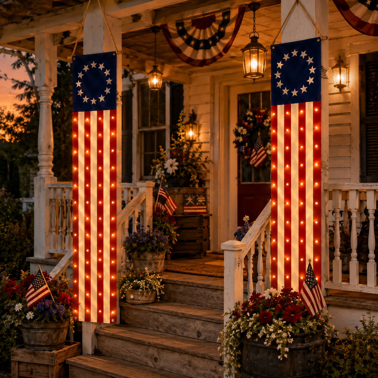 2 PCS American Patriotic Lighted Hanging Banner