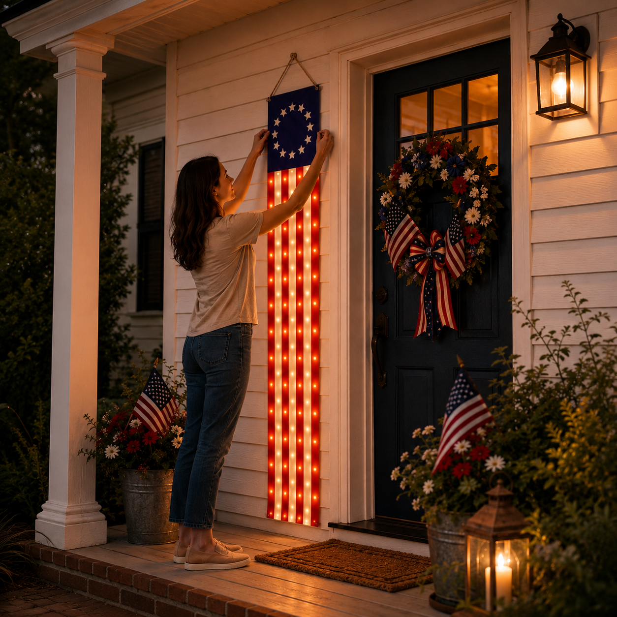 2 PCS American Patriotic Lighted Hanging Banner