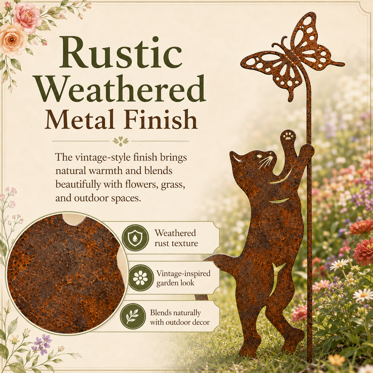 Butterfly-Shaped Metal Cat Garden Floor Holder