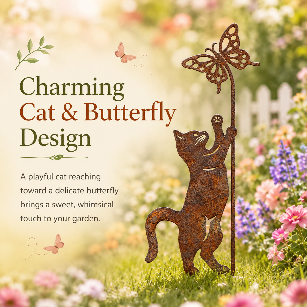 Butterfly-Shaped Metal Cat Garden Floor Holder