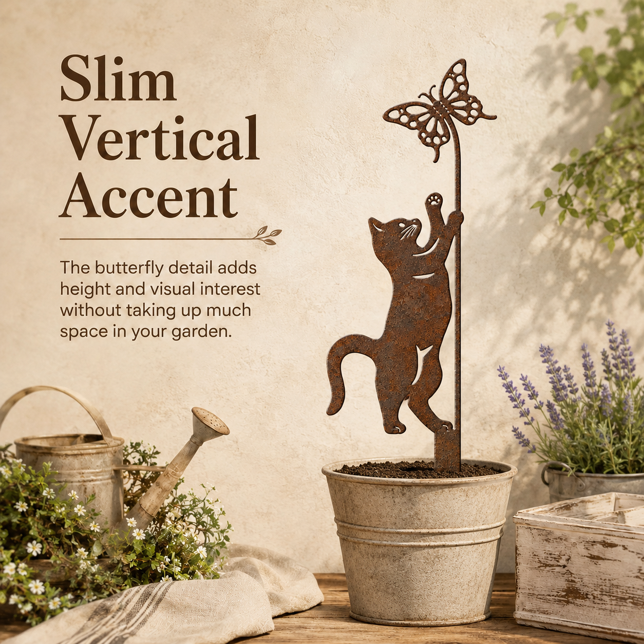 Butterfly-Shaped Metal Cat Garden Floor Holder