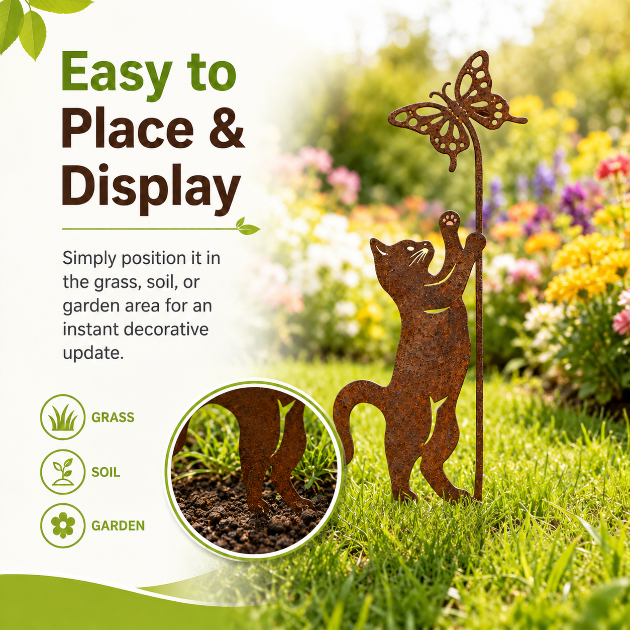 Butterfly-Shaped Metal Cat Garden Floor Holder