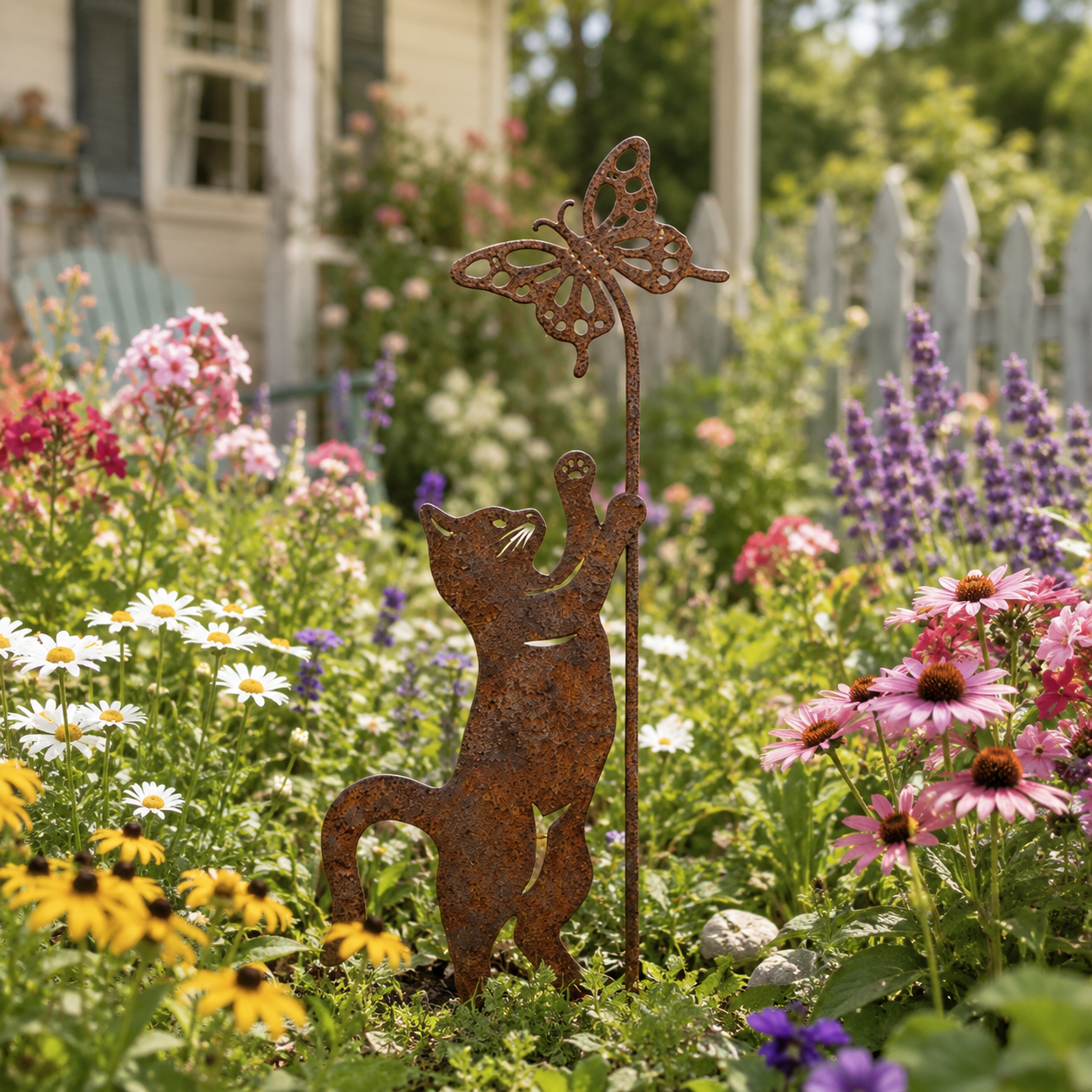 Butterfly-Shaped Metal Cat Garden Floor Holder