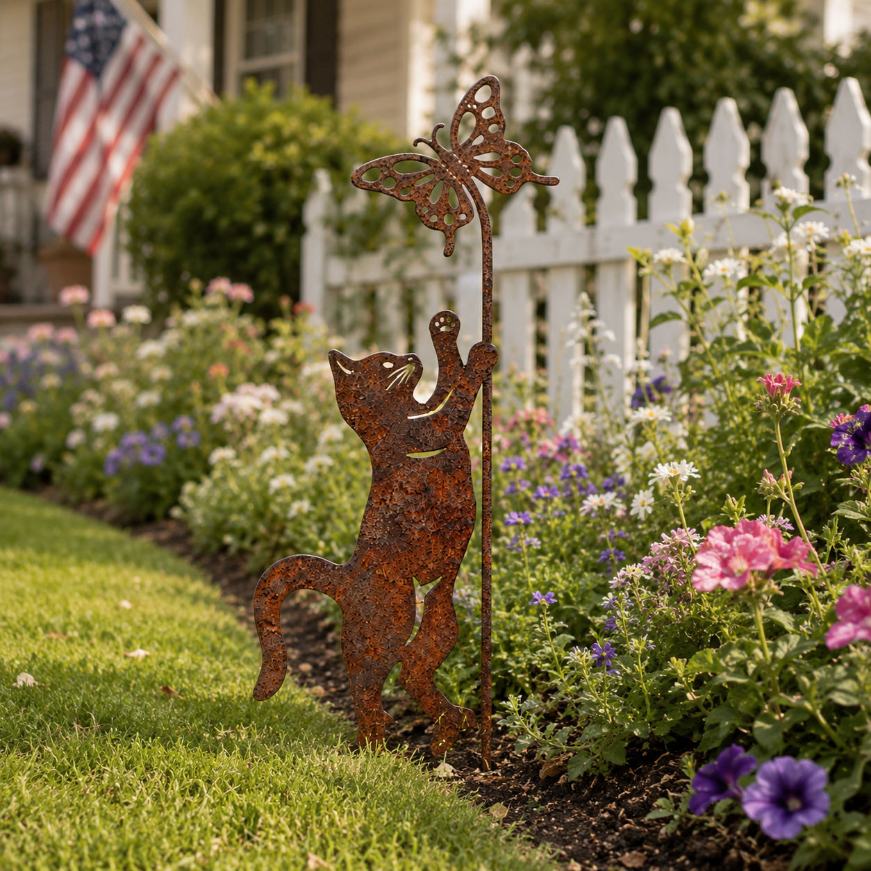 Butterfly-Shaped Metal Cat Garden Floor Holder