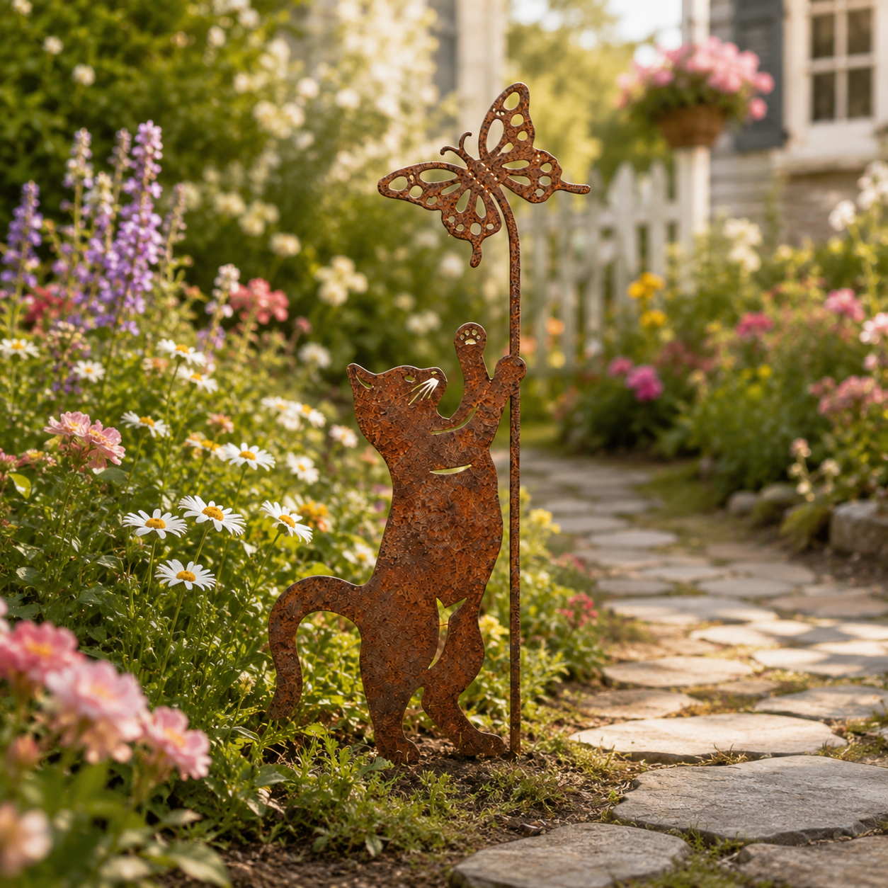 Butterfly-Shaped Metal Cat Garden Floor Holder
