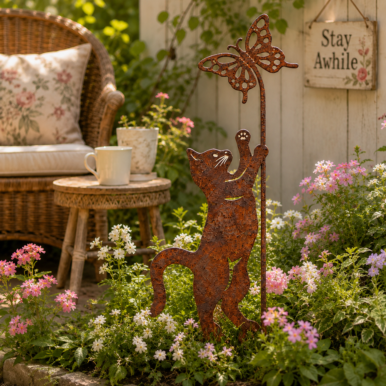 Butterfly-Shaped Metal Cat Garden Floor Holder