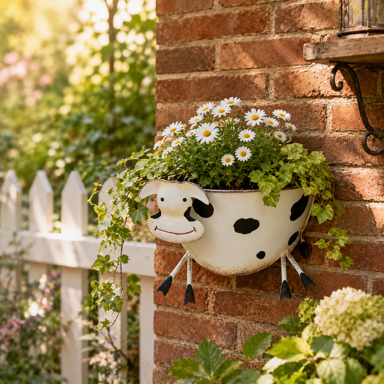 Rustic-Style Wrought Iron Cow-Shaped Wall-Mounted Planter
