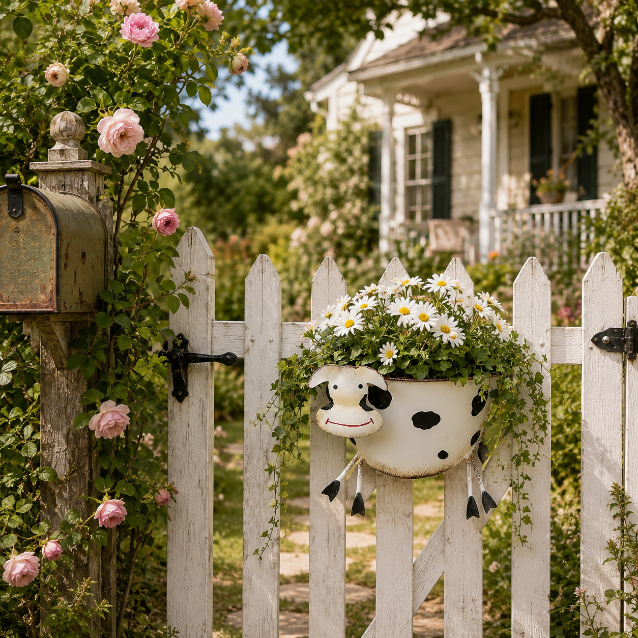 Rustic-Style Wrought Iron Cow-Shaped Wall-Mounted Planter