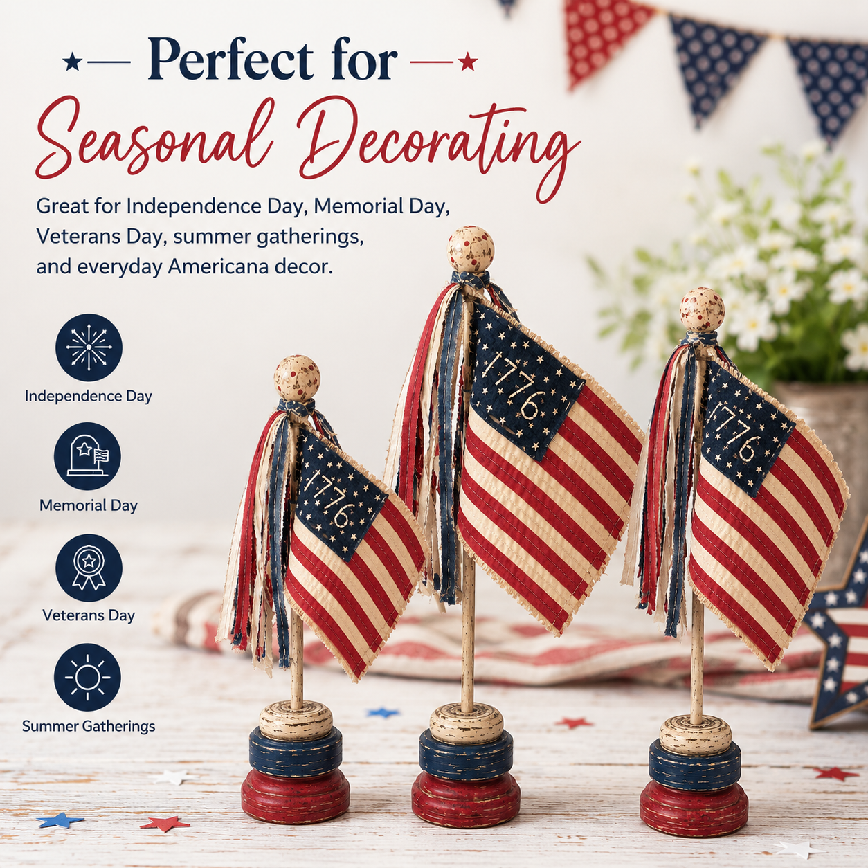 3 PCS Vintage Patriotic Mini Flag Table Decor Set – Sunnynestliving