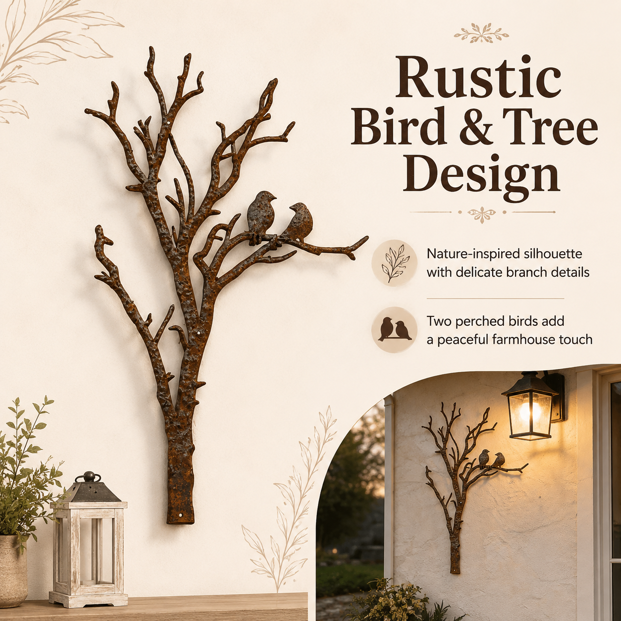 Rustic Metal Tree Branch Wall Decor with Birds