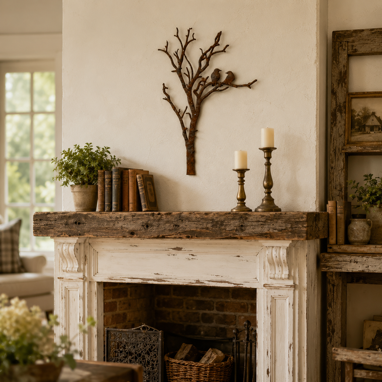 Rustic Metal Tree Branch Wall Decor with Birds
