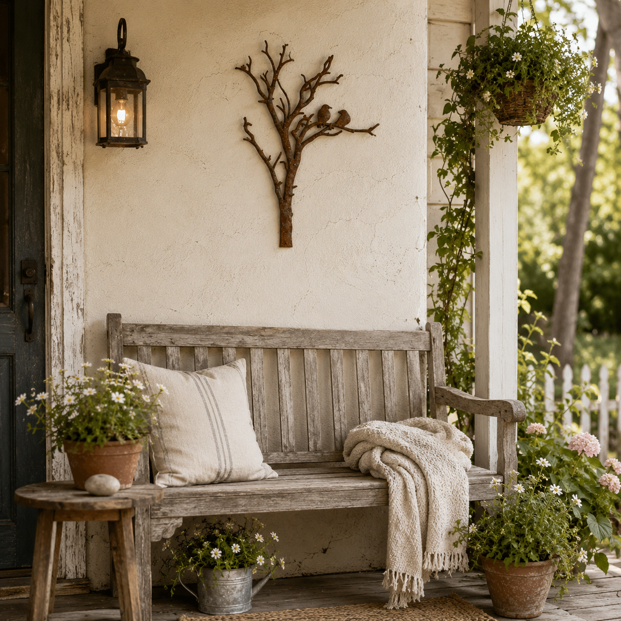 Rustic Metal Tree Branch Wall Decor with Birds